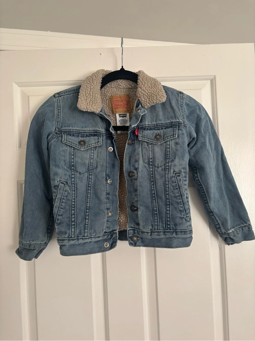 Levi’s Kids Sherpa Lined Denim Trucker Jacket Size 6 Regular Light Wash